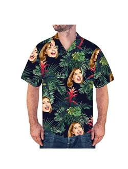 Generic Custom Photo Face Shirt - Custom Men's Face Photo Short Sleeve Casual Button Funky All Over Print Hawaiian Shirt