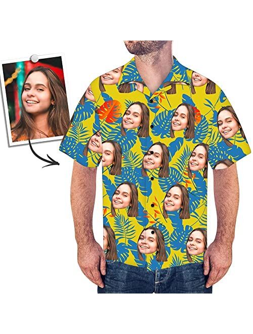 Generic Custom Photo Face Shirt - Custom Men's Face Photo Short Sleeve Casual Button Funky All Over Print Hawaiian Shirt