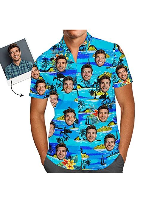 Generic Custom Photo Face Shirt - Custom Men's Face Photo Short Sleeve Casual Button Funky All Over Print Hawaiian Shirt