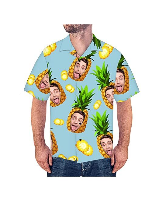 Generic Custom Photo Face Shirt - Custom Men's Face Photo Short Sleeve Casual Button Funky All Over Print Hawaiian Shirt