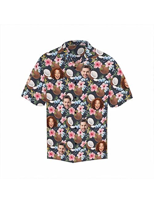 DIYKST Custom Boho Hawaiian Floral Shirt with Face for Men Personalized Photo Beach Tropical Palm Trees Aloha Shirt