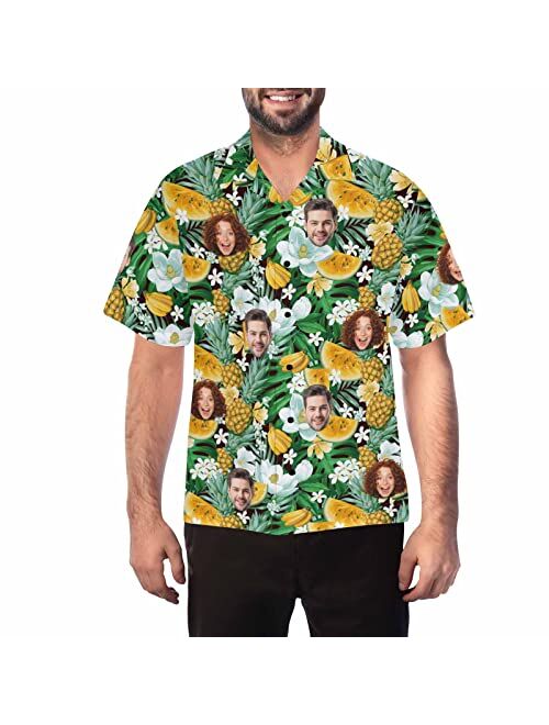 DIYKST Custom Boho Hawaiian Floral Shirt with Face for Men Personalized Photo Beach Tropical Palm Trees Aloha Shirt