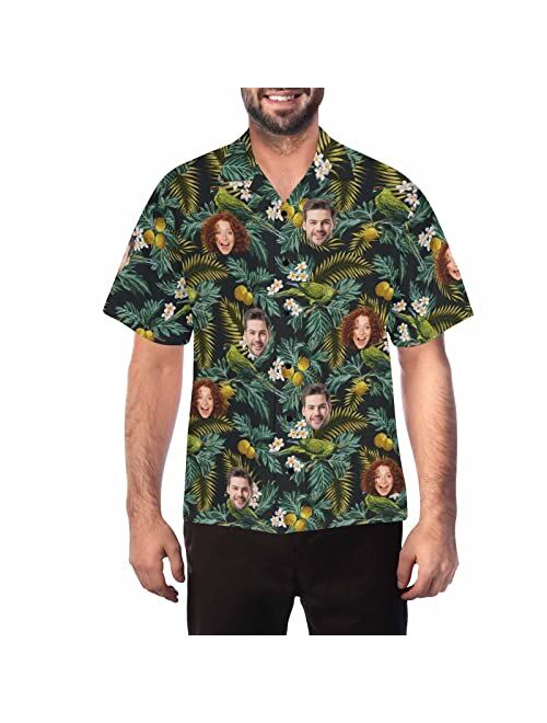 DIYKST Custom Boho Hawaiian Floral Shirt with Face for Men Personalized Photo Beach Tropical Palm Trees Aloha Shirt