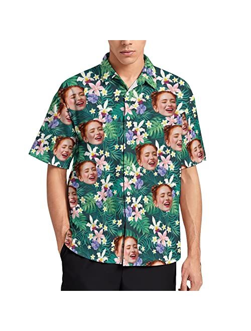 Colorsforu Custom Hawaiian Shirt with Faces,Personalized Tropical Floral Men's Short Sleeve Hawaiian Shirt for BF Husband Son