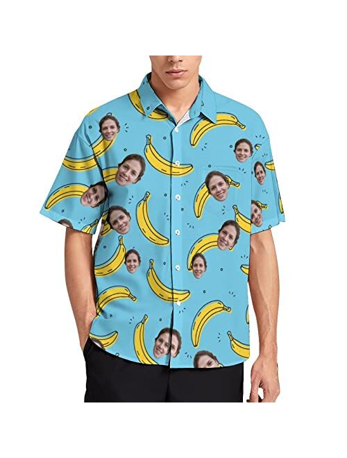 Colorsforu Custom Hawaiian Shirt with Faces,Personalized Tropical Floral Men's Short Sleeve Hawaiian Shirt for BF Husband Son