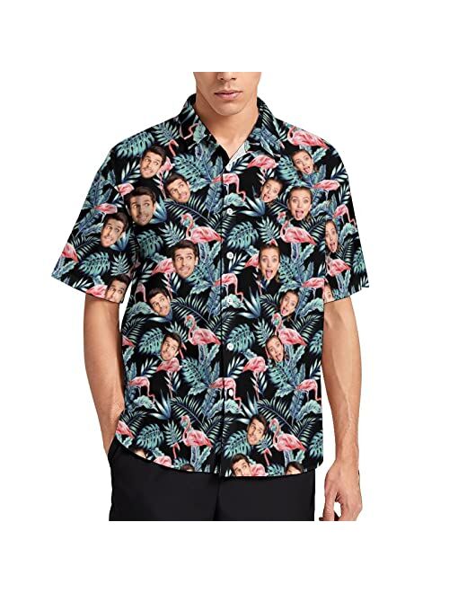 Colorsforu Custom Hawaiian Shirt with Faces,Personalized Tropical Floral Men's Short Sleeve Hawaiian Shirt for BF Husband Son