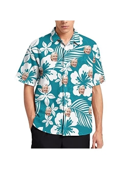 Generic Custom Tropical Floral Hawaiian Shirt with Face for Men Beach Gift for Him in Summer Personalized Photo Button Shirts