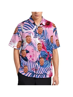 Generic Custom Tropical Floral Hawaiian Shirt with Face for Men Beach Gift for Him in Summer Personalized Photo Button Shirts