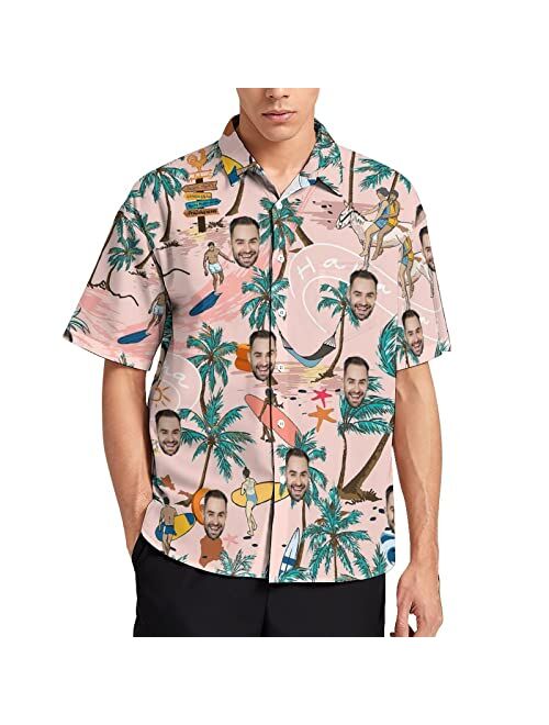 Generic Custom Tropical Floral Hawaiian Shirt with Face for Men Beach Gift for Him in Summer Personalized Photo Button Shirts