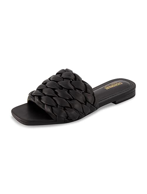 CUSHIONAIRE Women's Aramis woven slide sandal +Memory Foam, Wide Widths Available