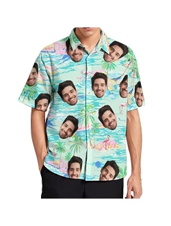 Ewobicrt Custom Men's Hawaiian Shirt with Faces, Personalized Tropical Hawaiian Shirt Casual Button Down Short Sleeve Beach Shirts