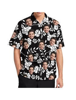 Ewobicrt Custom Men's Hawaiian Shirt with Faces, Personalized Tropical Hawaiian Shirt Casual Button Down Short Sleeve Beach Shirts