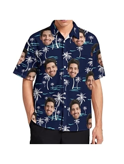 Ewobicrt Custom Men's Hawaiian Shirt with Faces, Personalized Tropical Hawaiian Shirt Casual Button Down Short Sleeve Beach Shirts