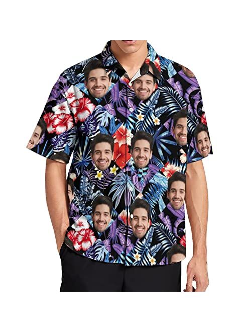 Ewobicrt Custom Men's Hawaiian Shirt with Faces, Personalized Tropical Hawaiian Shirt Casual Button Down Short Sleeve Beach Shirts