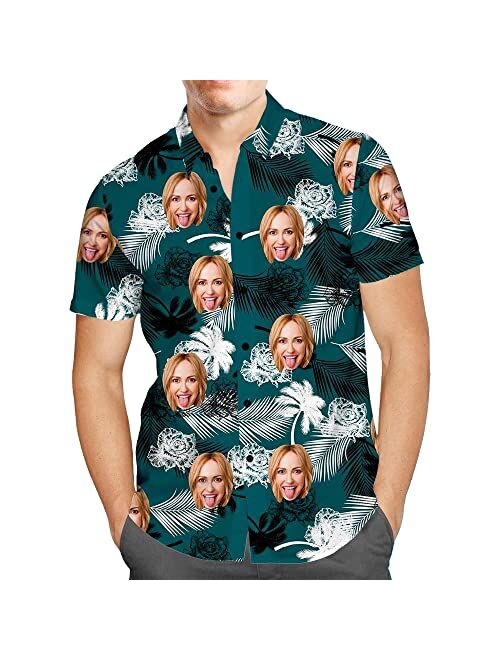 NAZENTI Hawaiin Shirt for Men Women Custom Face Shirt, Personalized Photo with Face Gift US Hawaiian Shirt for Men Women