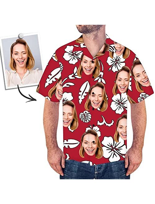 NAZENTI Hawaiin Shirt for Men Women Custom Face Shirt, Personalized Photo with Face Gift US Hawaiian Shirt for Men Women