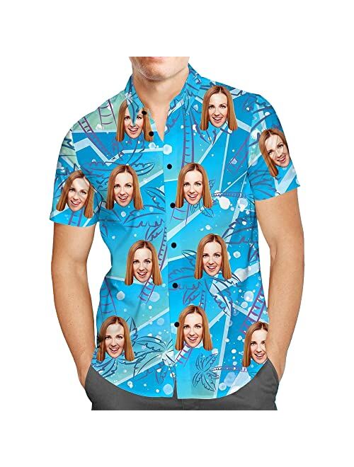 NAZENTI Hawaiin Shirt for Men Women Custom Face Shirt, Personalized Photo with Face Gift US Hawaiian Shirt for Men Women