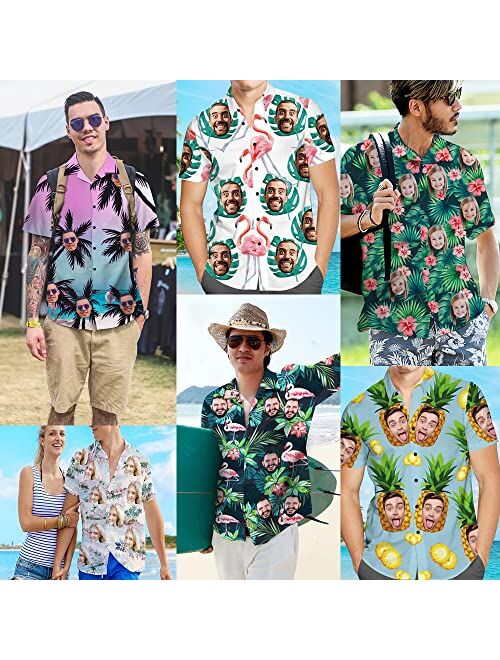 Veelu Custom Hawaiian Tropical Shirt for Men Personalized Face Hawiann Shirts for Men Short Sleeve Fruits Floral Shirts