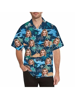 Diykst Custom Flamingo Hawaiian Shirt with Face for Men Personalized Photo Men Aloha Beach Tropical Pineapple Floral Shirts