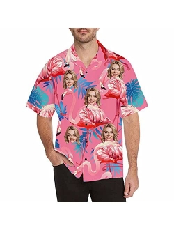 Diykst Custom Flamingo Hawaiian Shirt with Face for Men Personalized Photo Men Aloha Beach Tropical Pineapple Floral Shirts