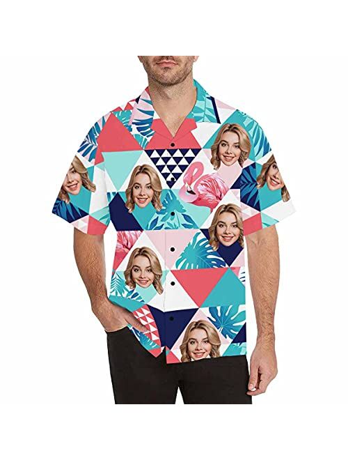 Diykst Custom Flamingo Hawaiian Shirt with Face for Men Personalized Photo Men Aloha Beach Tropical Pineapple Floral Shirts