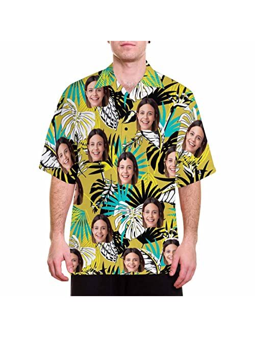 YESCUSTOM Personalized Hawaiian Shirt for Men Women, Tropical Custom Photo Face Short Sleeves Shirts for Beach/Pool Party