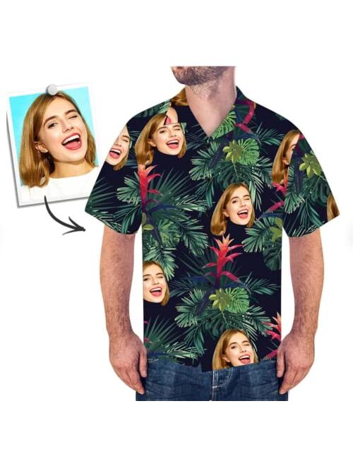 Justyling Custom Photo Face Hawaiian Shirt - Personalized Men's Face Photo Short Sleeve Casual Button Funky All Over Print Shirt