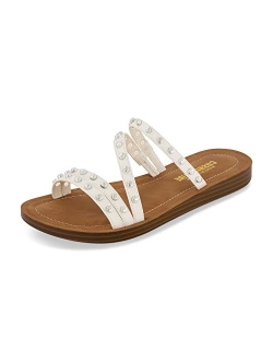 Women's Andrea strappy stud slide sandal  Memory Foam