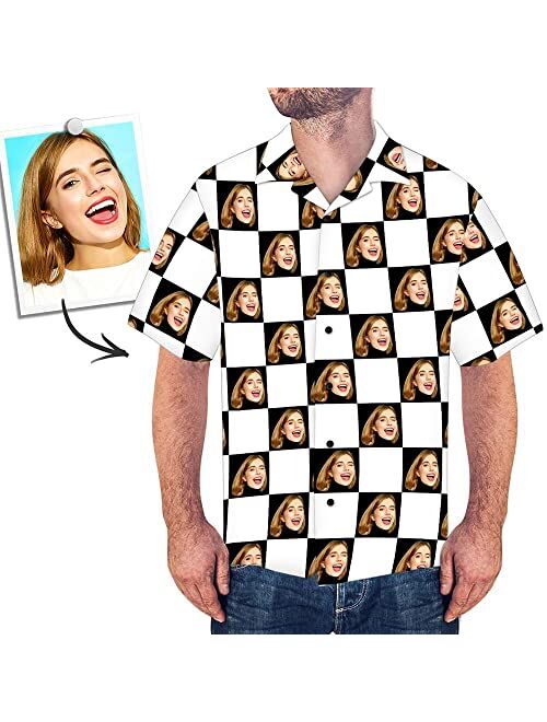 Justyling Custom Photo Face Hawaiian Shirt - Personalized Face Photo Short Sleeve Casual Button Shirt for Men for Summer Beach Party