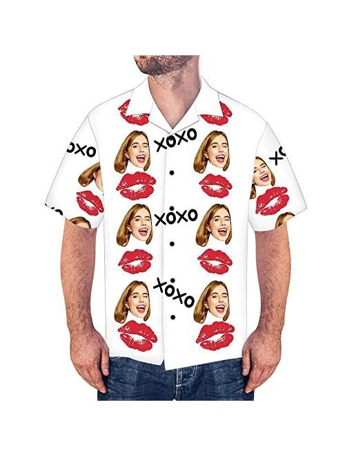 Justyling Custom Photo Face Hawaiian Shirt - Personalized Face Photo Short Sleeve Casual Button Shirt for Men for Summer Beach Party