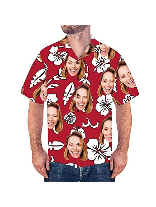 Justyling Custom Photo Face Hawaiian Shirt - Personalized Face Photo Short Sleeve Casual Button Shirt for Men for Summer Beach Party