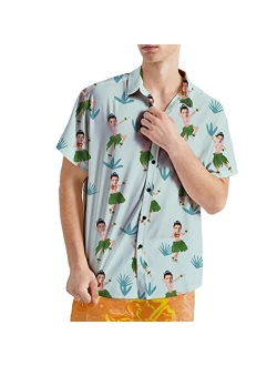 Veelu Custom Face Flamingo Hawaiian Shirt for Men Tropical Floral Shirt Short Sleeve Button Down Shirts Aloha Beach Shirt