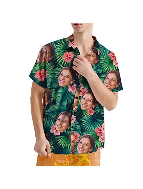 Veelu Custom Face Flamingo Hawaiian Shirt for Men Tropical Floral Shirt Short Sleeve Button Down Shirts Aloha Beach Shirt