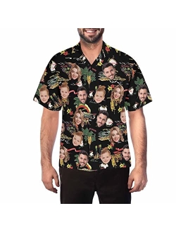 Diykst Custom Face Hawaiian Shirt for Men with Tropical Floral Print Personalized Family Photos On Aloha Shirts Funny Gift