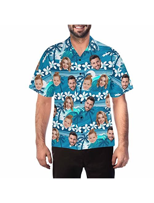 Diykst Custom Face Hawaiian Shirt for Men with Tropical Floral Print Personalized Family Photos On Aloha Shirts Funny Gift