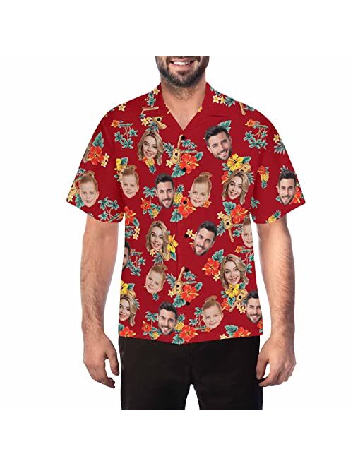 Diykst Custom Face Hawaiian Shirt for Men with Tropical Floral Print Personalized Family Photos On Aloha Shirts Funny Gift