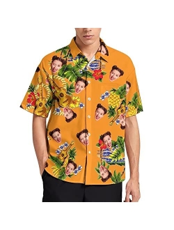 Amabery Custom Men Hawaiian Tropical Shirt with Faces Personalized Face Hawiann Shirts for Men Short Sleeve Fruits Floral Shirts