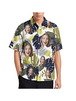 Amabery Custom Men Hawaiian Tropical Shirt with Faces Personalized Face Hawiann Shirts for Men Short Sleeve Fruits Floral Shirts