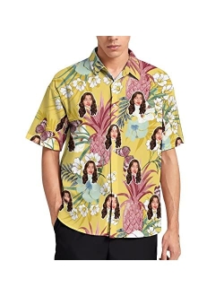 Amabery Custom Men Hawaiian Tropical Shirt with Faces Personalized Face Hawiann Shirts for Men Short Sleeve Fruits Floral Shirts