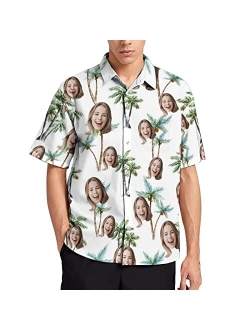 Amabery Custom Men Hawaiian Tropical Shirt with Faces Personalized Face Hawiann Shirts for Men Short Sleeve Fruits Floral Shirts