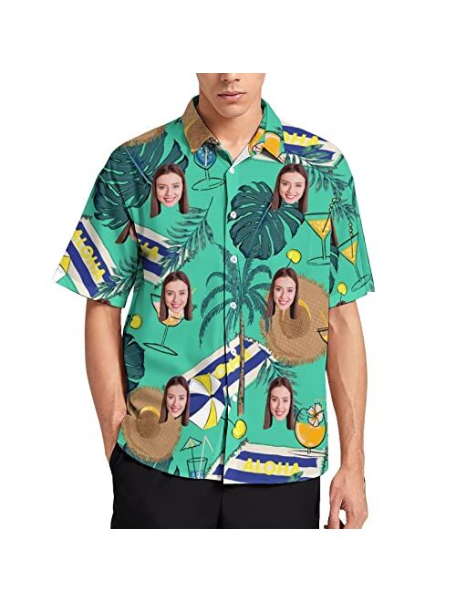 Amabery Custom Men Hawaiian Tropical Shirt with Faces Personalized Face Hawiann Shirts for Men Short Sleeve Fruits Floral Shirts