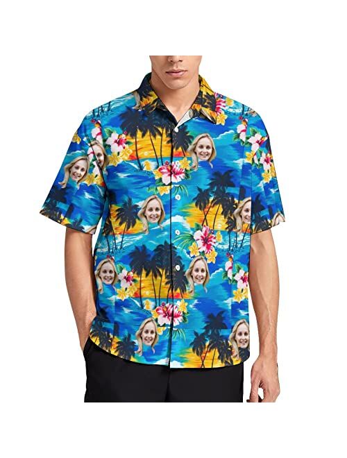 Amabery Custom Men Hawaiian Tropical Shirt with Faces Personalized Face Hawiann Shirts for Men Short Sleeve Fruits Floral Shirts