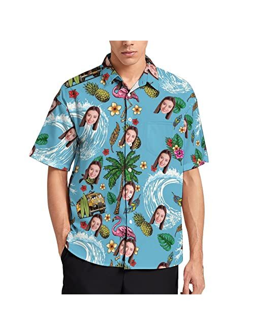 Amabery Custom Men Hawaiian Tropical Shirt with Faces Personalized Face Hawiann Shirts for Men Short Sleeve Fruits Floral Shirts