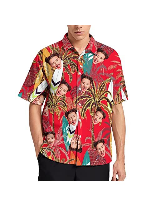 Amabery Custom Men Hawaiian Tropical Shirt with Faces Personalized Face Hawiann Shirts for Men Short Sleeve Fruits Floral Shirts