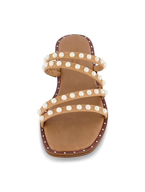 CUSHIONAIRE Women's Vanessa strappy pearl stud slide sandal +Memory Foam