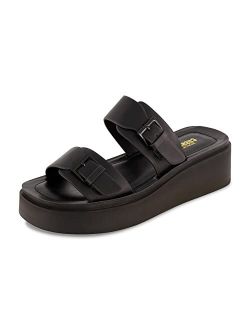 Women's Planet two buckle platform sandal with  Memory Foam