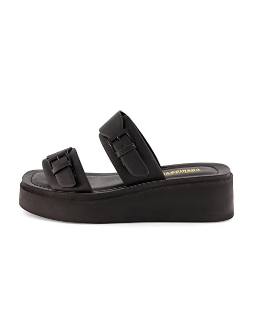 CUSHIONAIRE Women's Planet two buckle platform sandal with +Memory Foam