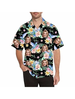 Diykst Custom Tropical Floral Hawaiian Shirt with Face for Men Personalized BF Husbands Photo Men Aloha Beach Fruit Flower Shirts