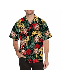 Diykst Custom Tropical Floral Hawaiian Shirt with Face for Men Personalized BF Husbands Photo Men Aloha Beach Fruit Flower Shirts