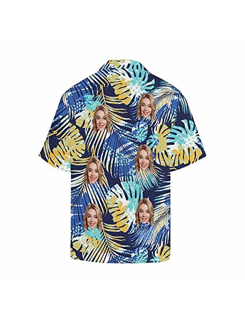 Diykst Custom Tropical Floral Hawaiian Shirt with Face for Men Personalized BF Husbands Photo Men Aloha Beach Fruit Flower Shirts